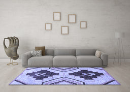 Machine Washable Southwestern Blue Country Rug in a Living Room, wshabs3246blu