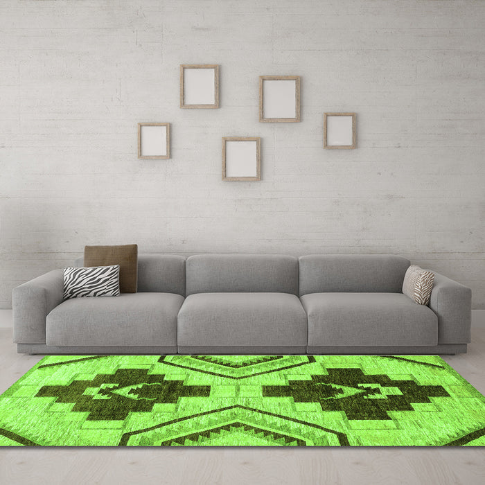 Machine Washable Southwestern Green Country Area Rugs in a Living Room,, wshabs3246grn