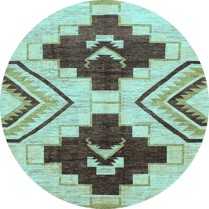 Round Southwestern Light Blue Country Rug, abs3246lblu