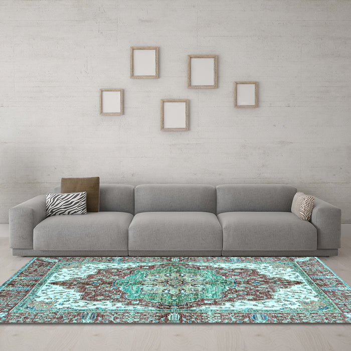 Machine Washable Persian Light Blue Traditional Rug in a Living Room, wshabs3247lblu