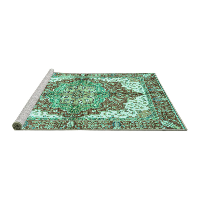 Sideview of Machine Washable Persian Turquoise Traditional Area Rugs, wshabs3247turq