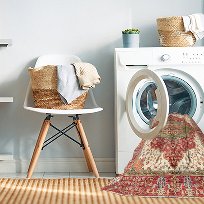 Machine Washable Abstract Red Rug in a Washing Machine, wshabs3247