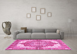 Machine Washable Persian Pink Traditional Rug in a Living Room, wshabs3247pnk