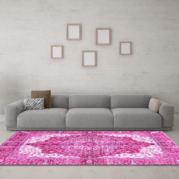 Machine Washable Persian Pink Traditional Rug in a Living Room, wshabs3247pnk