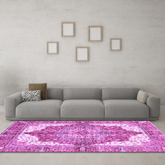 Machine Washable Persian Purple Traditional Area Rugs in a Living Room, wshabs3247pur