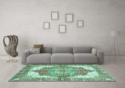 Machine Washable Persian Turquoise Traditional Area Rugs in a Living Room,, wshabs3247turq