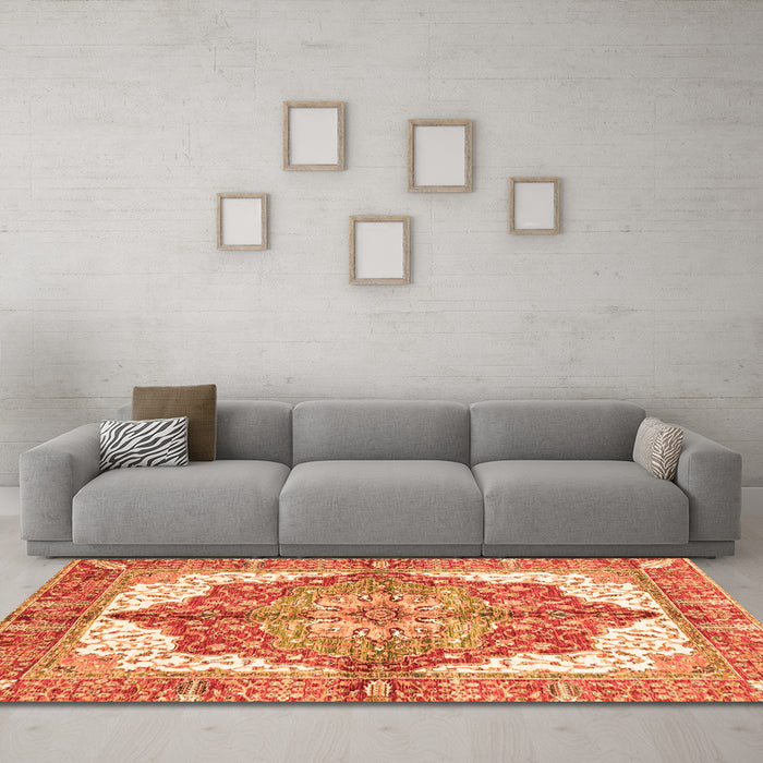 Machine Washable Persian Orange Traditional Area Rugs in a Living Room, wshabs3247org
