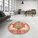 Round Machine Washable Abstract Red Rug in a Office, wshabs3247