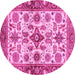 Round Machine Washable Oriental Pink Traditional Rug, wshabs3248pnk