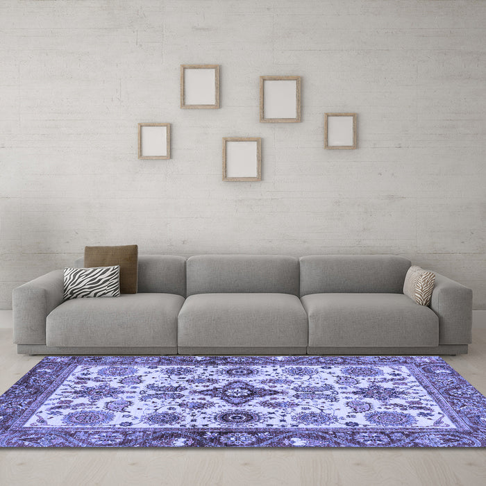Machine Washable Oriental Blue Traditional Rug in a Living Room, wshabs3248blu