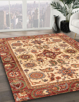 Abstract Sandy Brown Oriental Rug in Family Room, abs3248