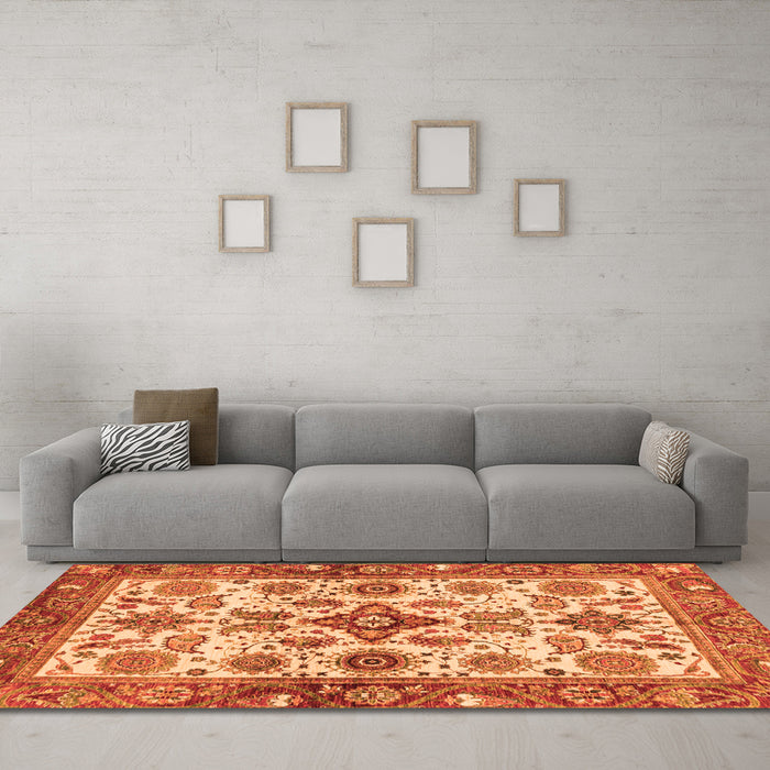 Machine Washable Oriental Orange Traditional Area Rugs in a Living Room, wshabs3248org