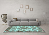 Machine Washable Oriental Light Blue Traditional Rug, wshabs3248lblu