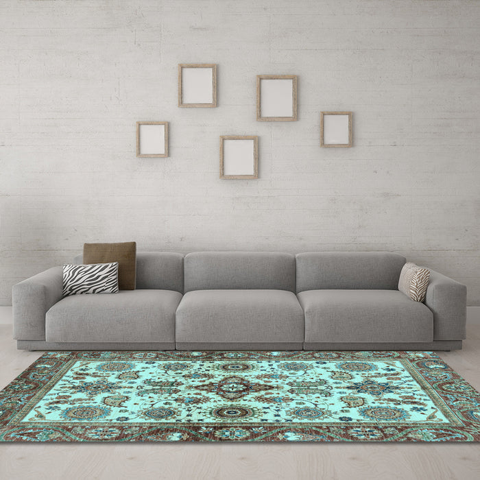 Machine Washable Oriental Light Blue Traditional Rug in a Living Room, wshabs3248lblu