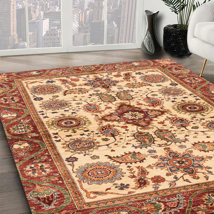 Abstract Sandy Brown Oriental Rug in Family Room, abs3248