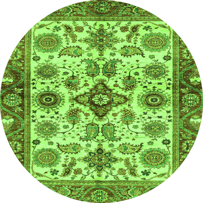 Round Machine Washable Oriental Green Traditional Area Rugs, wshabs3248grn
