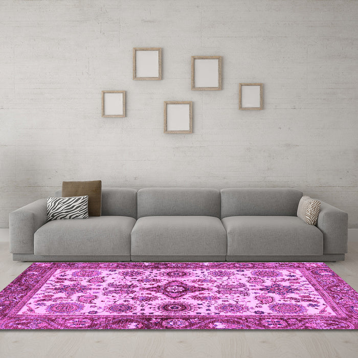 Machine Washable Oriental Purple Traditional Area Rugs in a Living Room, wshabs3248pur
