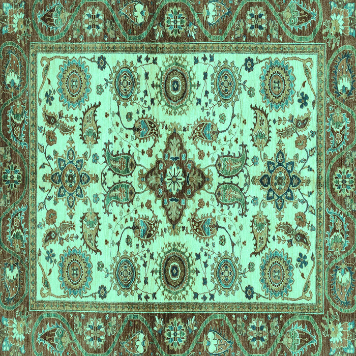 Square Machine Washable Oriental Turquoise Traditional Area Rugs, wshabs3248turq