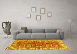 Machine Washable Abstract Yellow Modern Rug in a Living Room, wshabs3249yw