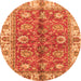 Round Machine Washable Abstract Orange Modern Area Rugs, wshabs3249org