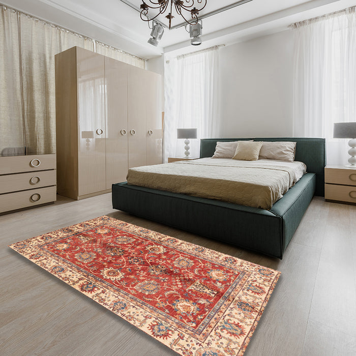Machine Washable Abstract Red Rug in a Bedroom, wshabs3249