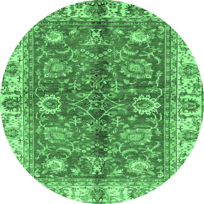 Round Machine Washable Abstract Emerald Green Modern Area Rugs, wshabs3249emgrn