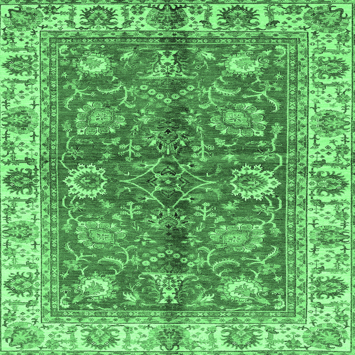 Square Machine Washable Abstract Emerald Green Modern Area Rugs, wshabs3249emgrn