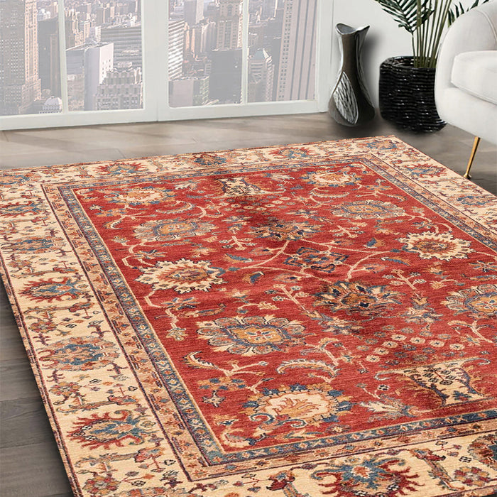 Abstract Red Modern Rug in Family Room, abs3249