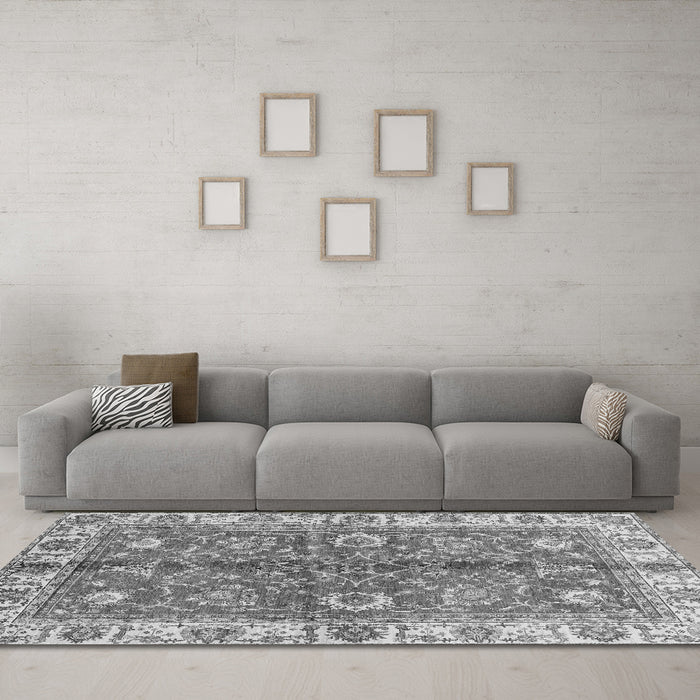 Machine Washable Abstract Gray Modern Rug in a Living Room,, wshabs3249gry