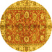 Round Machine Washable Abstract Yellow Modern Rug, wshabs3249yw