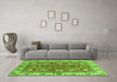 Machine Washable Abstract Green Modern Area Rugs in a Living Room,, wshabs3249grn