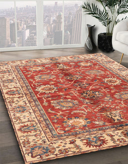 Machine Washable Abstract Red Rug in a Family Room, wshabs3249