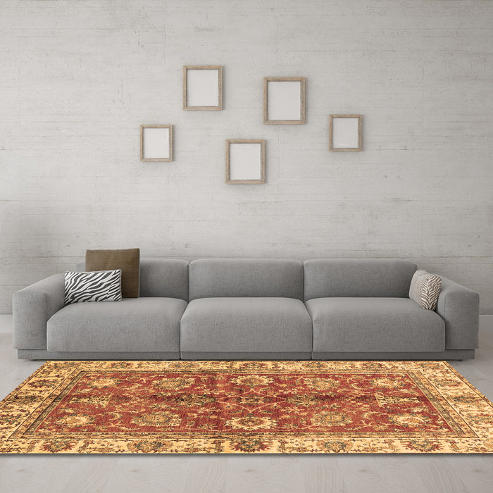 Machine Washable Abstract Brown Modern Rug in a Living Room,, wshabs3249brn