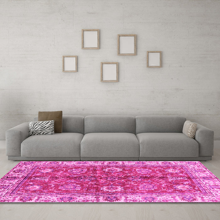 Machine Washable Abstract Pink Modern Rug in a Living Room, wshabs3249pnk