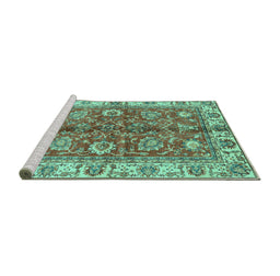 Sideview of Machine Washable Abstract Turquoise Modern Area Rugs, wshabs3249turq
