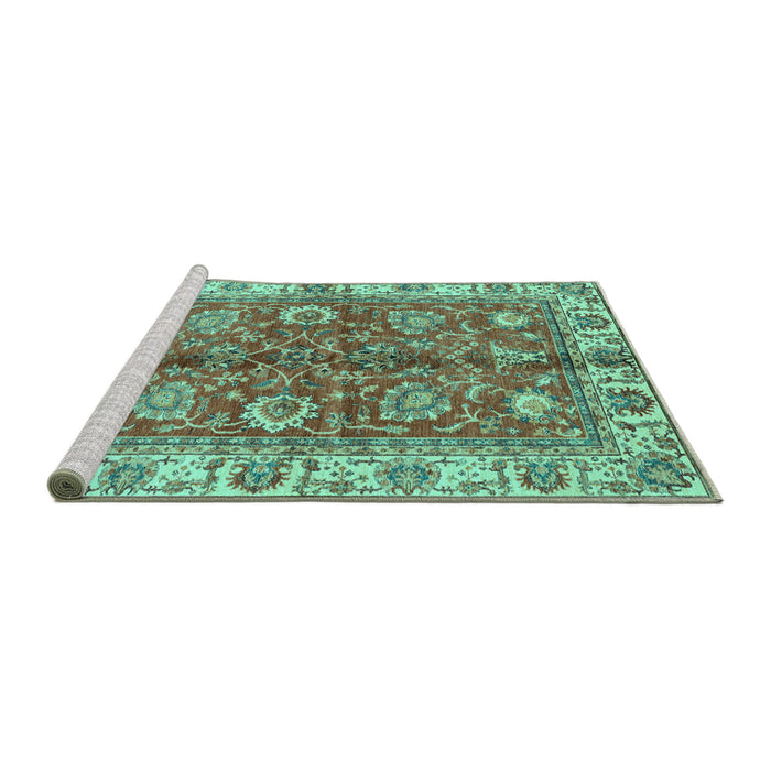 Sideview of Machine Washable Abstract Turquoise Modern Area Rugs, wshabs3249turq
