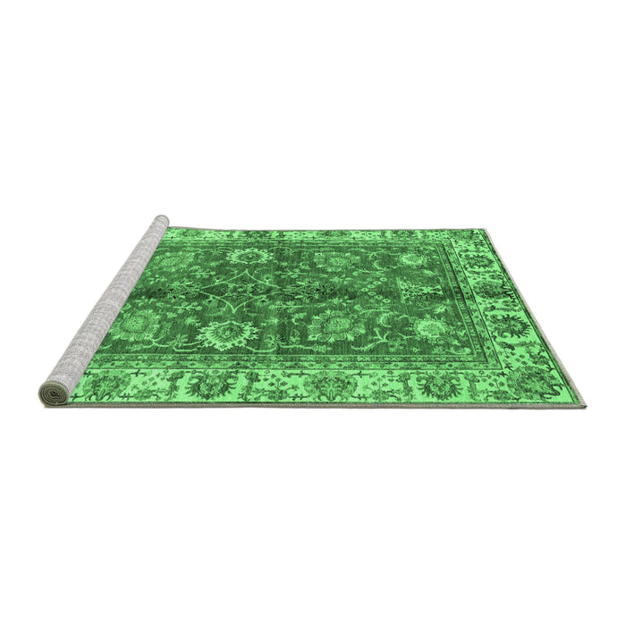Sideview of Machine Washable Abstract Emerald Green Modern Area Rugs, wshabs3249emgrn
