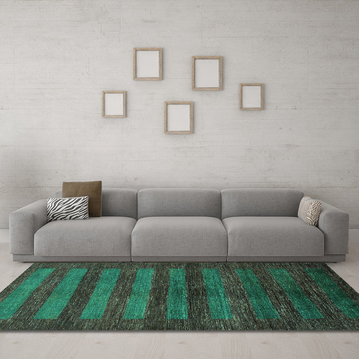 Machine Washable Abstract Turquoise Modern Area Rugs in a Living Room,, wshabs324turq