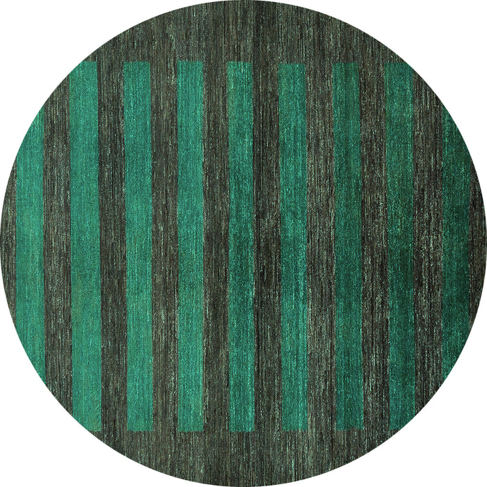 Round Machine Washable Abstract Turquoise Modern Area Rugs, wshabs324turq