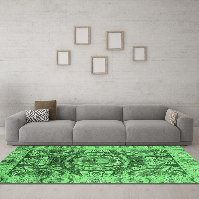 Machine Washable Abstract Emerald Green Modern Area Rugs in a Living Room,, wshabs3250emgrn