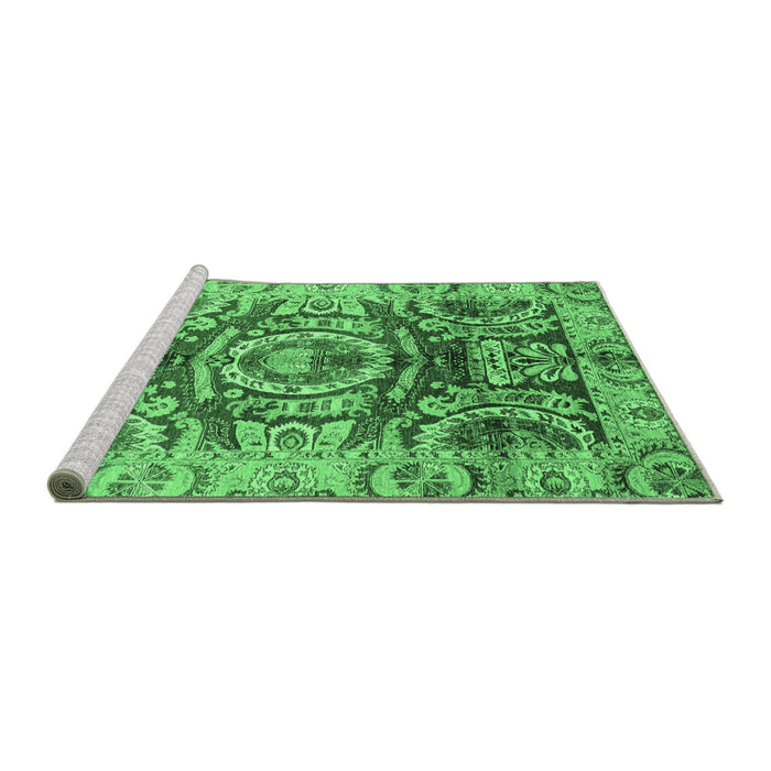 Sideview of Machine Washable Abstract Emerald Green Modern Area Rugs, wshabs3250emgrn