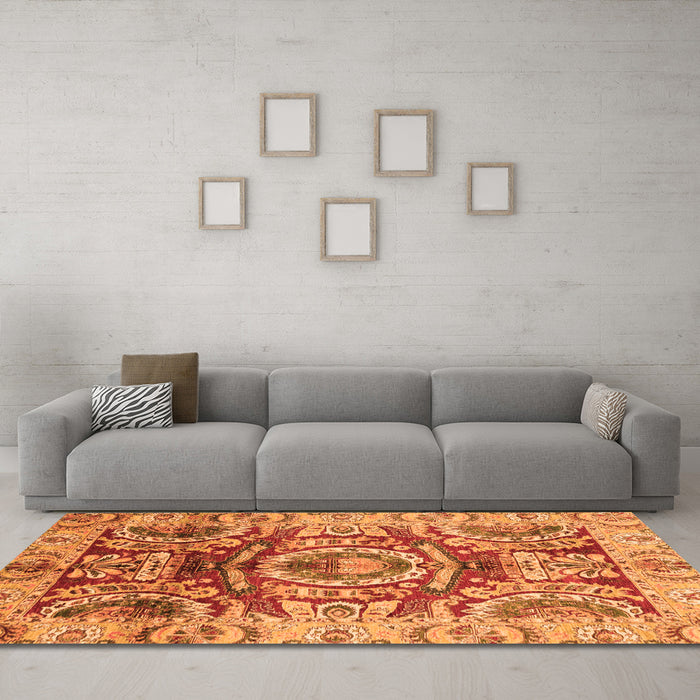 Machine Washable Abstract Orange Modern Area Rugs in a Living Room, wshabs3250org