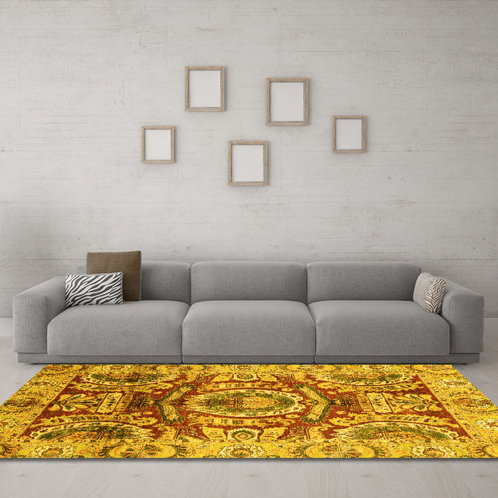 Machine Washable Abstract Yellow Modern Rug in a Living Room, wshabs3250yw