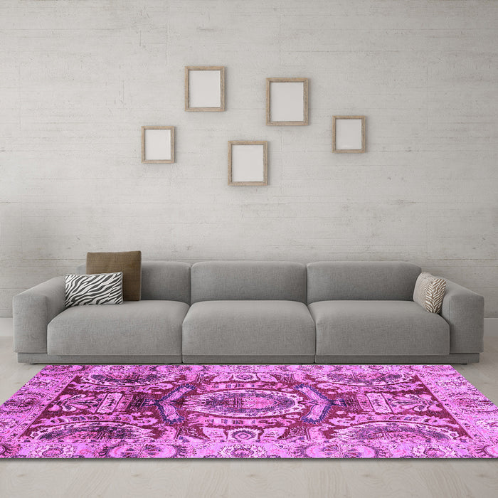 Machine Washable Abstract Purple Modern Area Rugs in a Living Room, wshabs3250pur