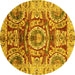 Round Machine Washable Abstract Yellow Modern Rug, wshabs3250yw