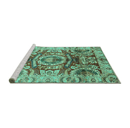 Sideview of Machine Washable Abstract Turquoise Modern Area Rugs, wshabs3250turq