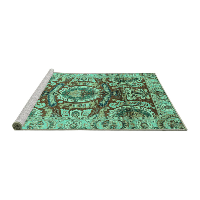 Sideview of Machine Washable Abstract Turquoise Modern Area Rugs, wshabs3250turq