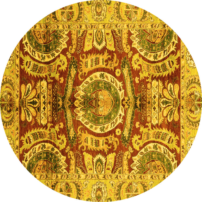 Round Abstract Yellow Modern Rug, abs3250yw