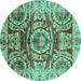 Round Machine Washable Abstract Turquoise Modern Area Rugs, wshabs3250turq