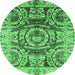 Round Machine Washable Abstract Emerald Green Modern Area Rugs, wshabs3250emgrn